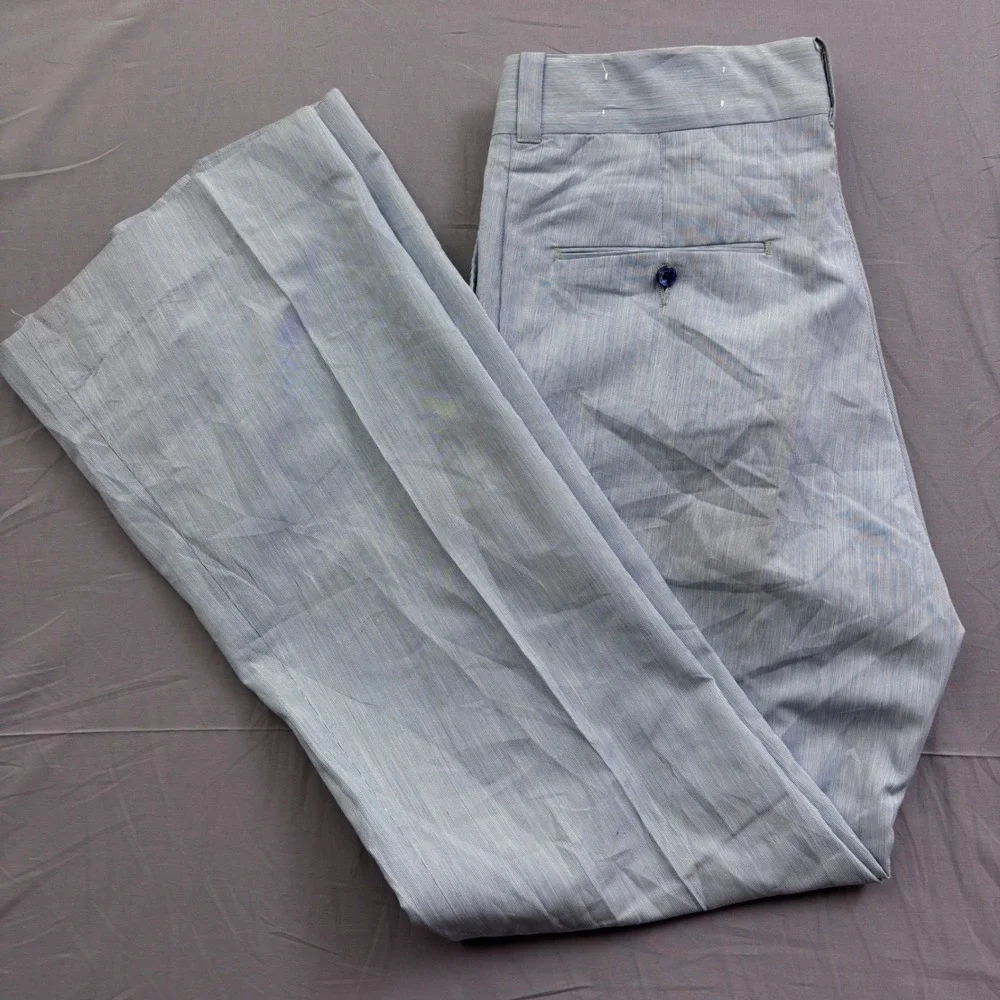 Vintage Rappers by Washington Mfg Co Blue White Striped Flare Leg Pant USA 34x32